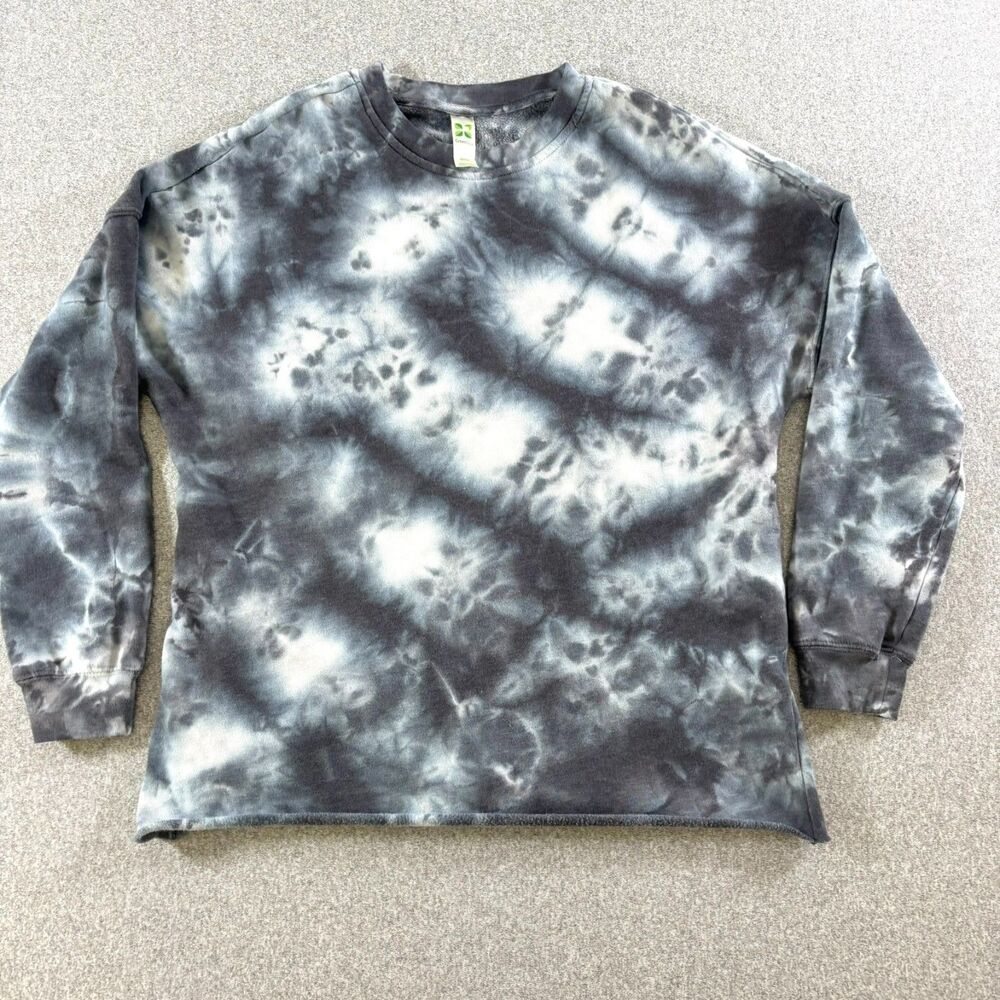 Green Tea Women’s M Charcoal Cloud Tie Dye Crewneck Sweatshirt Gray Pullover